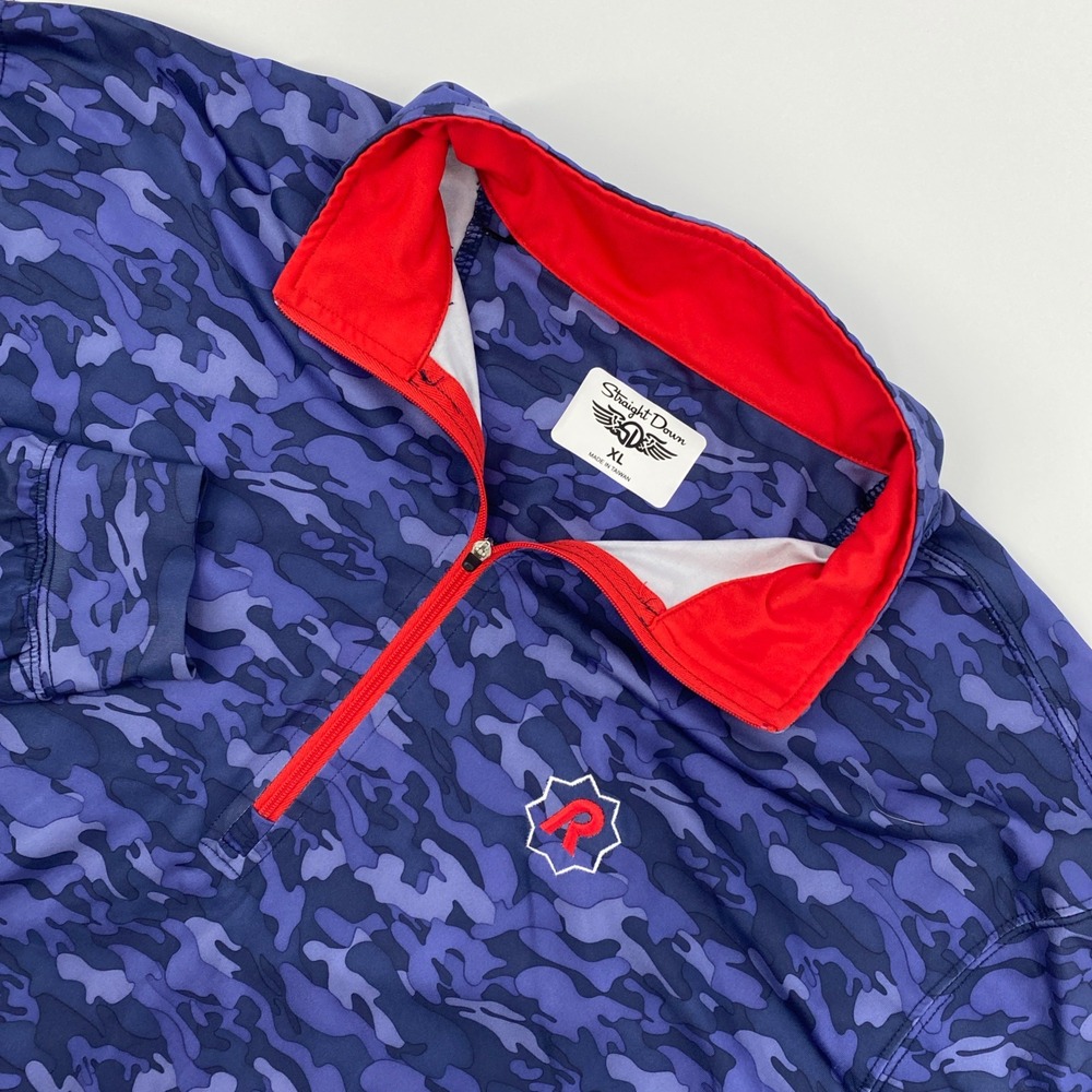 Straight Down‎ Quarter Zip Pullover Mens XL Blue Camo Performance Stretch Golf